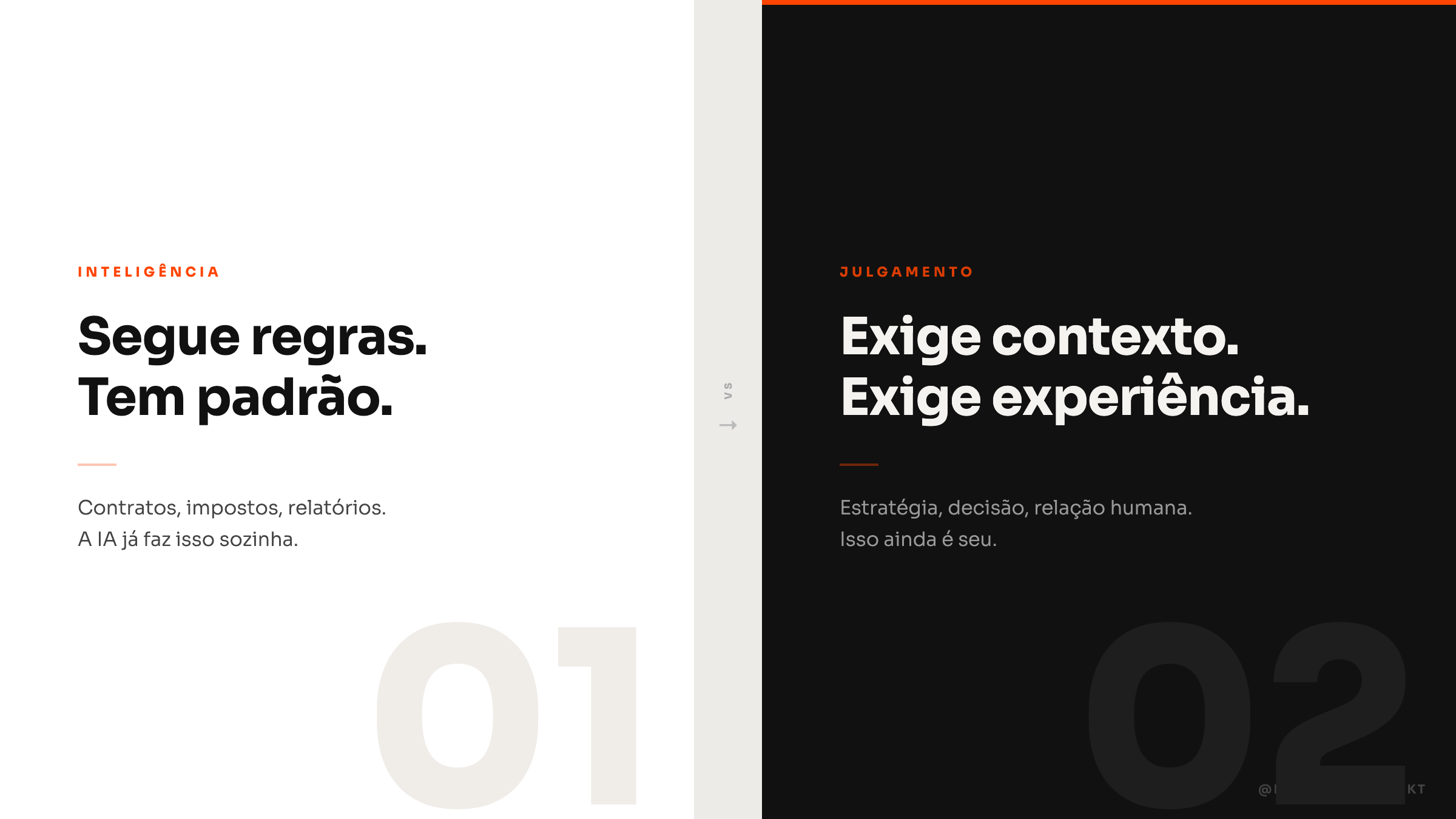 Card comparativo: inteligência segue regras e padrões, julgamento exige contexto e experiência