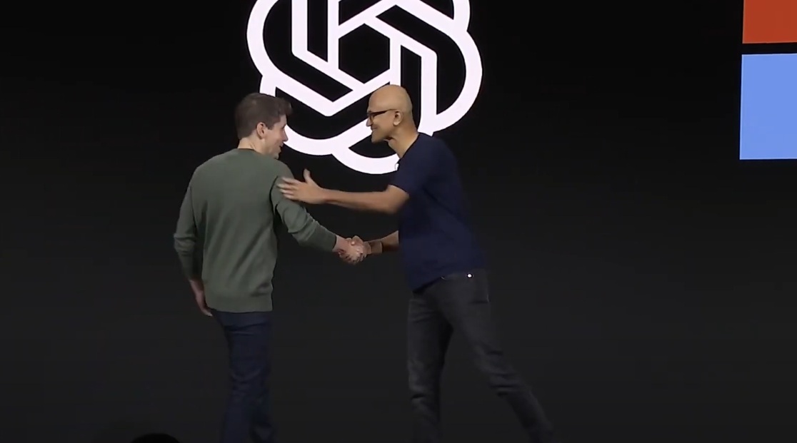 Sam Altman e Satya Nadella em encontro entre OpenAI e Microsoft