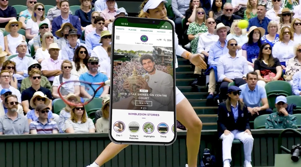App oficial de Wimbledon com inteligência artificial exibido em smartphone