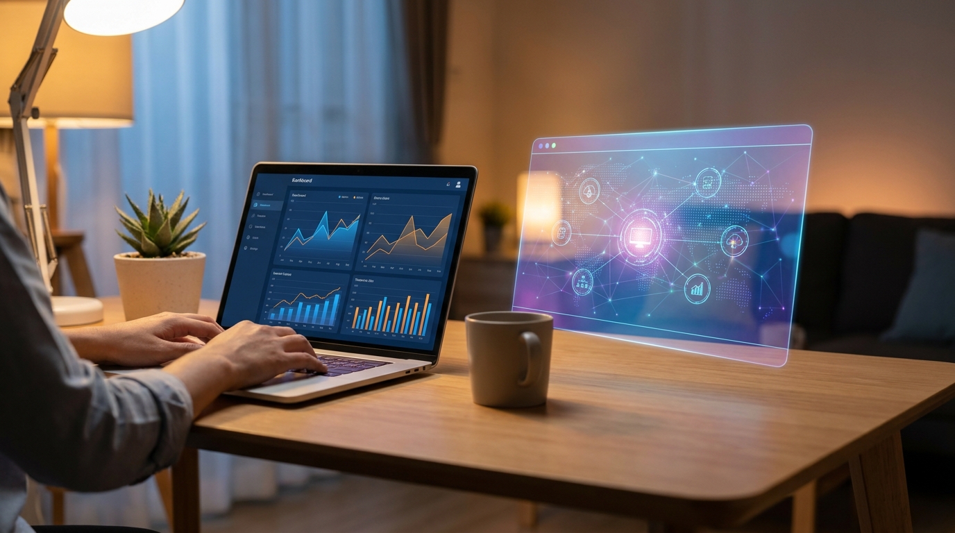 Inteligência artificial assistindo a gestão de um negócio online com painéis de dados